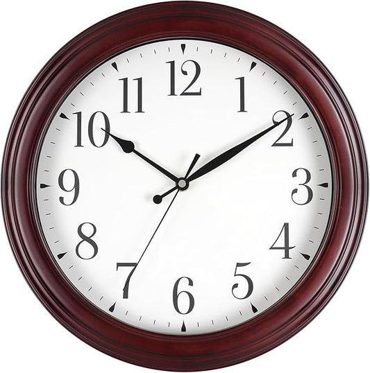 Wall Clock Wood 14 Inch Round Wooden Wall Clocks Battery Operated Non Ticking Analog Rustic Farmhouse Clock for Christmas Kitchen Living Room Bedroom