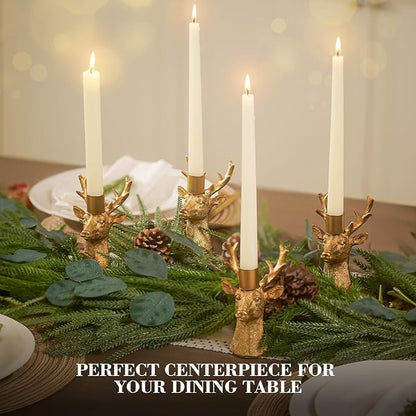 Candlestick Holders Vintage Reindeer Candle Holders, Brass Gold Deers Candle Stick Holders Set of 4 for Table Centerpiece, Mantel & Dining Table Wedding Decor, Festive Christmas Home Decoration