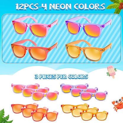 Sunglasses Party Favors for Kids 3-8, Girls Boys Toddler Birthday Sunglass with UV 400 Protection, Neon Glasses for Students Classroom Valentines Easter Goodie Bags Stuffers - 12 Packs