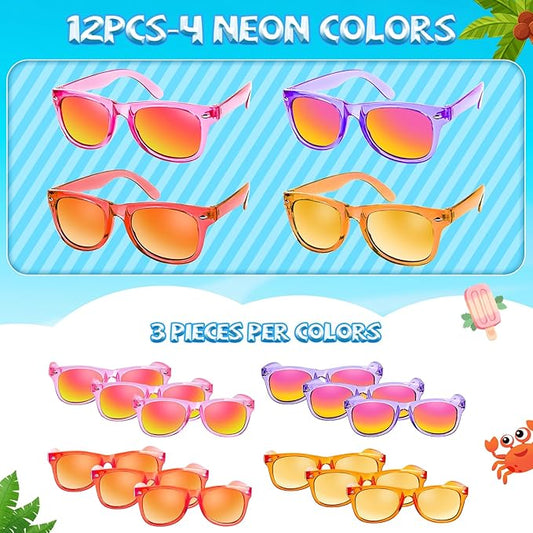 Sunglasses Party Favors for Kids 3-8, Girls Boys Toddler Birthday Sunglass with UV 400 Protection, Neon Glasses for Students Classroom Valentines Easter Goodie Bags Stuffers - 12 Packs