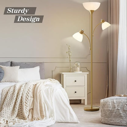 Luvkczc Floor Lamps for Living Room, 72" Tall Standing Lamps, Torchiere Lamp with 8W Adjustable Reading Lights, Modern Bright Floor Lamp for Bedroom, Office, Dresser, Gold&White, Bulbs Included