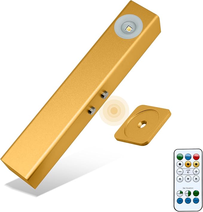 Motion Sensor LED Night Lights, 2500 mAh Rechargeable Battery Operated Indoor Wall Light Without Power Connection with Switch, Wireless Wall Lighting Battery for Cabinet Bedroom Stairs (Gold)