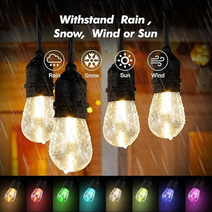 Auroraworld Outdoor String Lights, 48FT Color Changing Outdoor String Lights, Patio Lights Waterproof Porch Light with Remote, for Patio Decor, Balcony