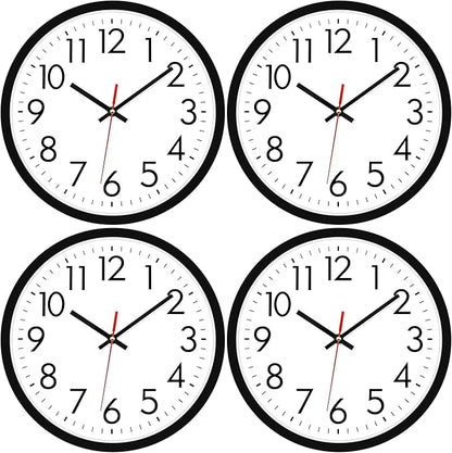 Lumuasky 4 Pack Black Wall Clock,12 Inch Silent Battery Operated Non Ticking Quartz Round Analog Classic Clock Modern Design for Home Office Classroom School Living Room Bedroom