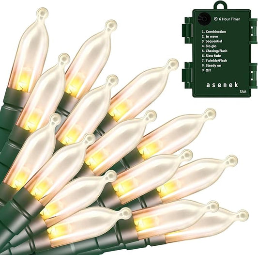 Battery Operated String Lights, 50 LED 18ft Christmas Lights Mini Lights with Timer & 8 Modes, for Christmas Tree Wreath Party Wedding Thanksgiving Decoration, Warm White