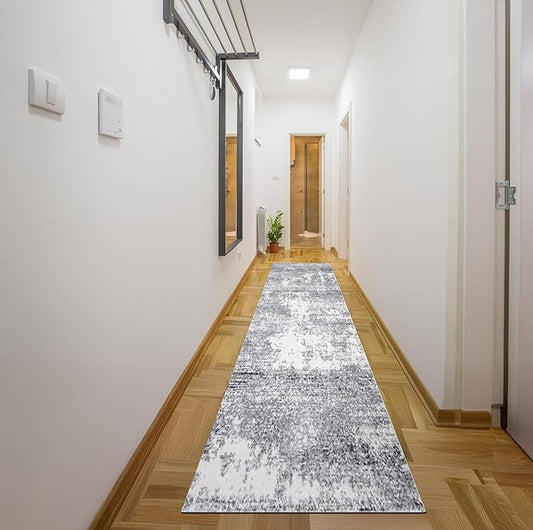 Keen Home Design Area Rugs - 2x14 Non-Shedding, Abstract Rugs for Kitchen, Living Room, Bedroom, Dining Room, Entryway - Size: 2'8" x 14', Abstract Cream/Grey