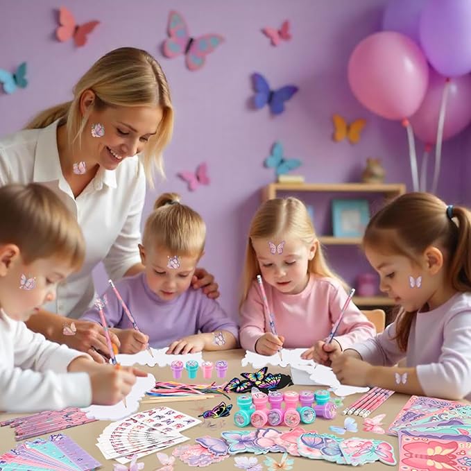 BenLouis 108Pcs Butterfly Party Favors Butterfly Fairy School Stationery Set Bulk for Kids Spring Flower Tea Birthday Birthday Goodie Bag Stuffers Classroom Gifts Rewards Pinata Filler