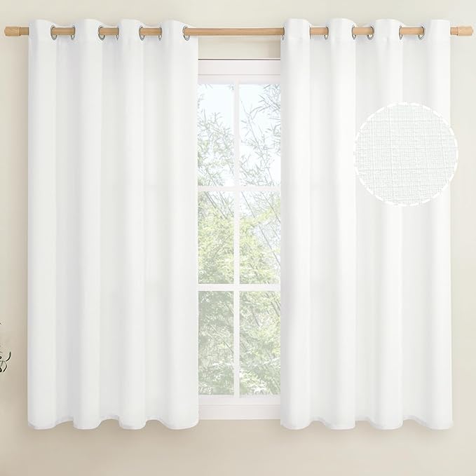 LAMIT White Linen Textured Curtains for Bedroom, Grommet Thermal Insulated Thick Burlap Natural Curtains Noise Reducing Window Treatment Drapes for Nursery/Kitchen, Set of 2 Panels, W52 x L54