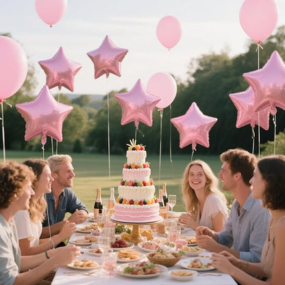 Pink Graduation Balloons Star Balloons Pink Foil Balloon Set Mylar Helium Metallic 12pcs 18 Inch Birthday Decorations Room Decor Class of 2025 Party Decorations Baby Shower Anniversary Wedding