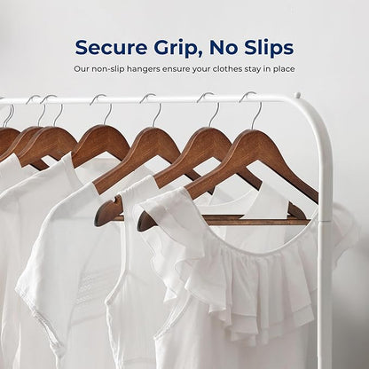SereneLife 30 Pack Wooden Clothes Hangers – Heavy Duty Wood with Non-Slip Notches, 360° Swivel Chrome Hook & Pants Bar – Vintage Finish Suit Coat Hangers for Closet Organization