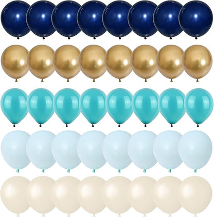 Balloon Teal and Gold, 60 Packs 12 Inch Teal Mint Green Metallic Chrome Gold and Navy Blue Balloons for Baby Shower Birthday Anniversary Communion Wedding Graduation Decorations