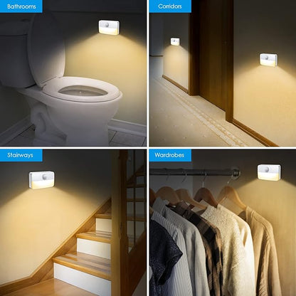 AMIR Motion Sensor Stair Lights for Indoor, 12 Pack Battery-Operated LED Night Light, 40 Lumen 3000K, Cordless Closet Light, Tap Light, Safe Lights for Stairs, Hallway, Bathroom, Cabinet, Kitchen