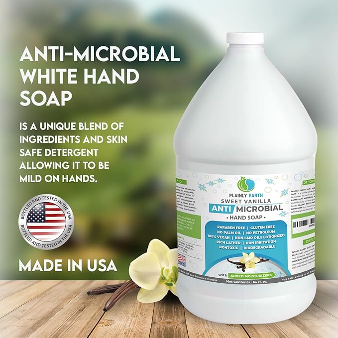 Antimicrobial Liquid Hand Soap (64 Oz) - Antibacterial Soap Refill - Hand Soap Refill Bottle - Cruelty Free Moisturizing Soap, Sweet Vanilla