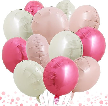 TONIFUL 30Pcs 18 Inch Balloons Large Pink and Cream White Round Shape Foil Ballons Big Round Helium Mylar Decorations for Birthday Wedding Baby Shower Anniversary Engagement Party Supplies