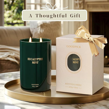 Goodpick Candle Eucalyptus Mint, Soy Candles for Home Scented, Stress Relief, 22oz Long Lasting 120 Hours