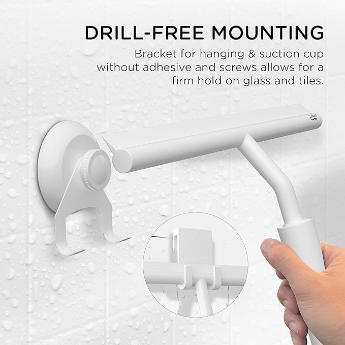 Telescopic Shower Squeegee - with Suction Hook & up to 100 cm I Shower Squeegee for Glass Doors Cleaner squiggy for Tile and Walls Bathroom Squeeze for Door Long Handle