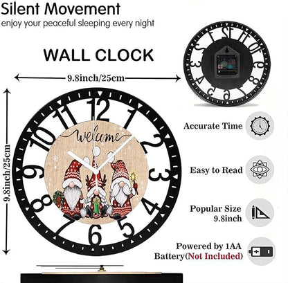 Wall Clock 10 Inch Silent Non-Ticking Modern Clocks Battery Operated - Analog Small Classic for Office, Home, Living Room,Bathroom, Kitchen, Bedroom, School,Snowman Clock