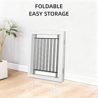 ZJSF Freestanding Dog Fence Indoor, Foldable Dog Gate for Doorways, Stairs or Hallways, Sturdy Wood Extra Wide Pet Gate with Support Feet for The House, White, 24 "Height-2 Panels
