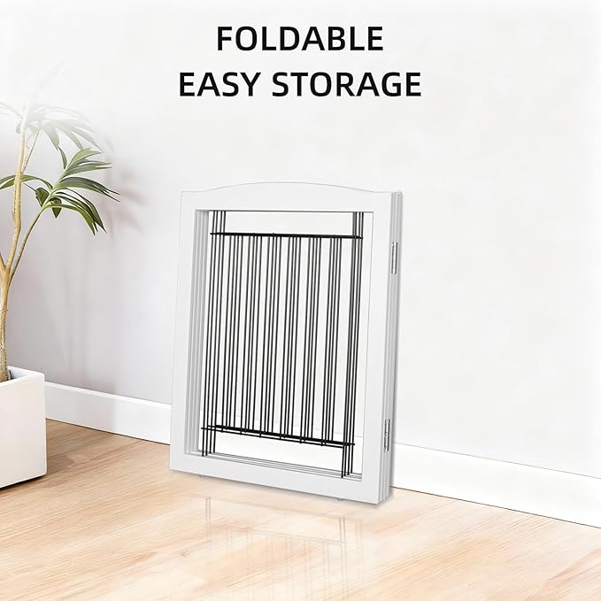 ZJSF Freestanding Dog Fence Indoor, Foldable Dog Gate for Doorways, Stairs or Hallways, Sturdy Wood Extra Wide Pet Gate with Support Feet for The House, White, 32 "Height-6 Panels