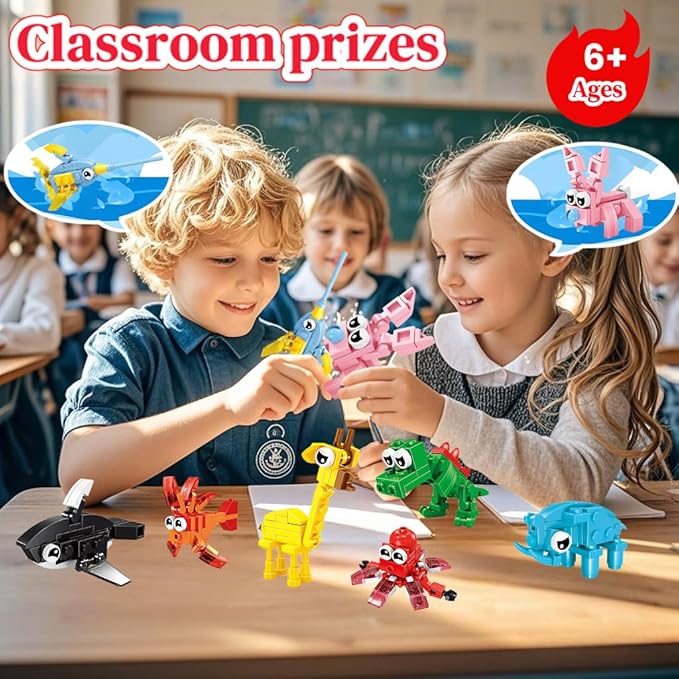 24 Pack Party Favors for Kids, Mini Animal Building Blocks Set, Classroom Gifts for Students, STEM Toys for Boys,Easter Basket Stuffers, Birthday Gifts