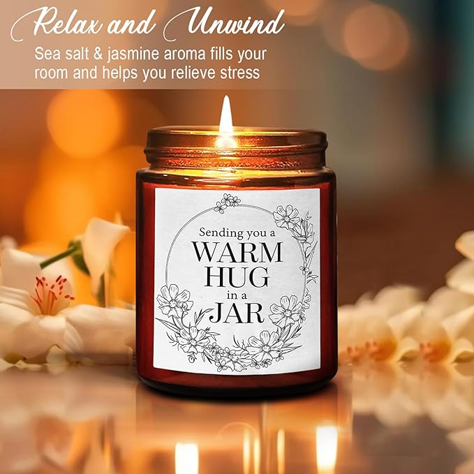 Sending You Love & Hugs Gift Candles - Relaxing Candles for Women Stress Relief - Gift for Her, Best Friend, Bestie, Sister, Wife, Daughter, Mom - Jasmine Natural Soy Calming Candle for Home