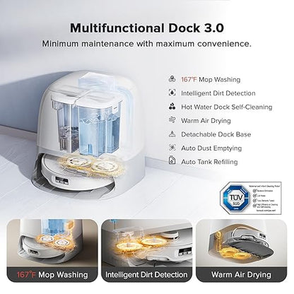 roborock Qrevo Curv Robot Vacuum and Mop, 18,500Pa Suction, Zero-Tangling, AdaptiLift Chassis, FlexiArm Technology, Hot Water Mop Washing & Dock Self Cleaning, Al Obstacle Recognition