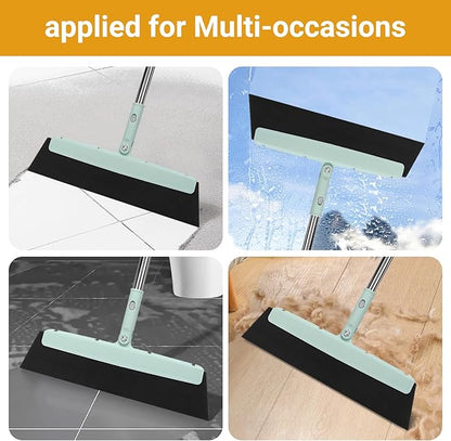 Broom and Dustpan Set,Squeegee Broom,Long Handle Broom and Dustpan Set,Broom with Stand Up Dustpan Combo Set,Squeegee - Kit for Indoor Cleaning 2+1 for Home, Office, Lobby(Green)