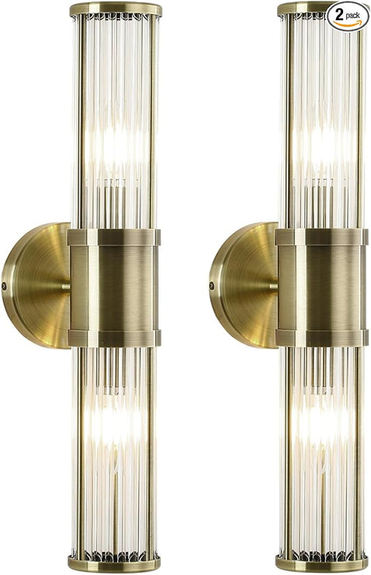 JOOSENLUX 2 Light Bathroom Vanity Light Fixture, Antique Bronze Wall Sconce Set with E12 Base and Glass Rod Design – Decorative Lighting for Bathroom Mirror, Powder Room, Hallway, Bedroom