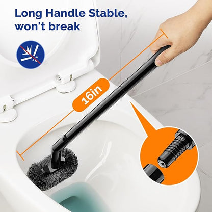 HAMITOR Toilet Plunger and Brush Set for Bathroom Cleaning with Extented Handle - Heavy Duty Toilet Plunger Combo Accessories with Caddy Stand Holder for Small Space - Black
