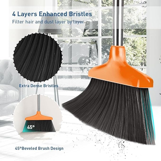 FGY Broom and Dustpan Set Stand Up Broom and Dust Pan Combo for Dog Cat Pets Home Use (Black)