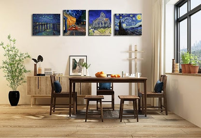 Vincent Van Gogh Canvas Wall Art - Starry Night Over The Rhone - Cafe Terrace At Night Paintings, Classic Artwork Pictures Poster Prints for Bathroom Living Room Office Decor