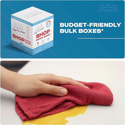 Angel-in-Armor Shop Towels (14”x14”) – 150 Unit Box of Lint-Free Cotton Shop Towel Cleaning Rags – Durable Shop Rags for Auto, Garage, Industrial, and Commercial Use