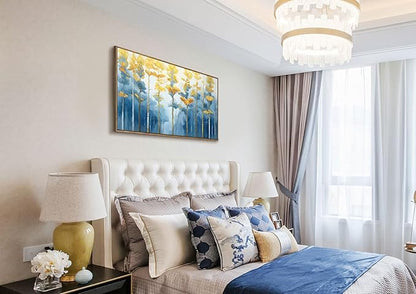 ARTZON Large Framed Canvas Wall Art for Living Room Modern Abstract Blue Yellow Tree Inspirational Art Print Forest Big Picture Horizontal Landscape Artwork Above Bed Decor Bedroom Office 48"x24"