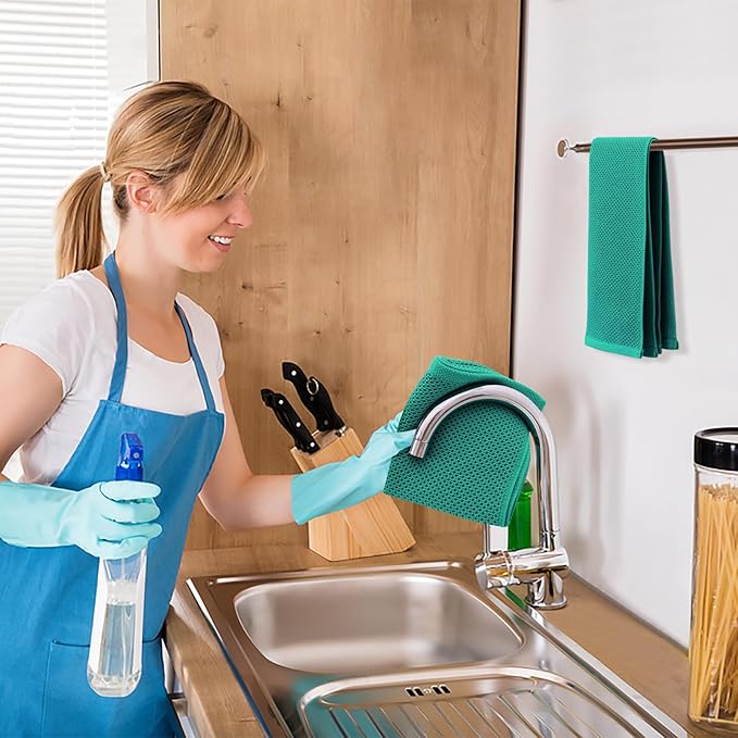 Kitinjoy 100% Cotton Waffle Weave Kitchen Towels, 6-Pack Super Soft and Absorbent Dish Towels for Drying Dishes, Kitchen Hand Towels, 13 in x 28 in, Teal