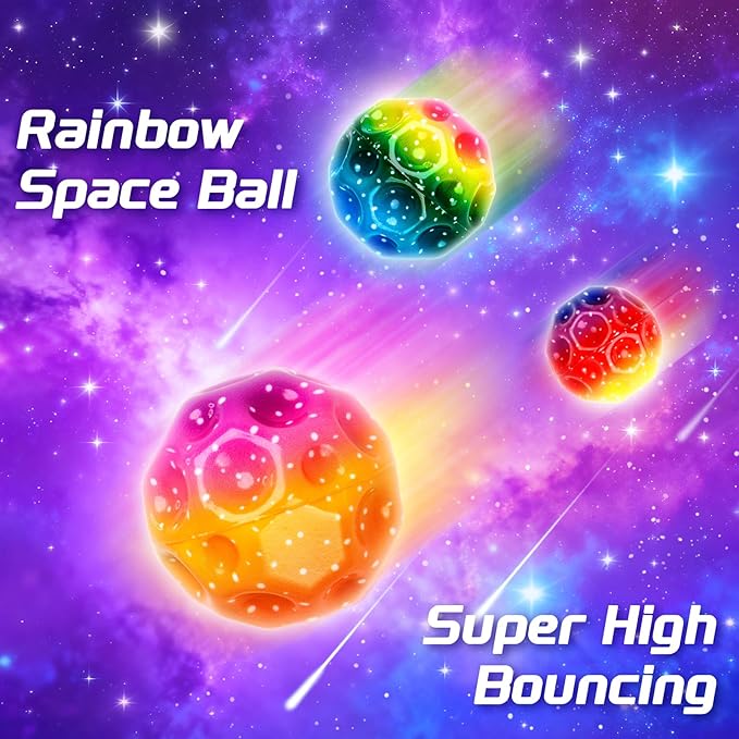 24 Pcs Valentine’s Day Gift Moon Bouncy Balls Bulk with Cards Multicolored Stress Space Balls Party Favors School Classroom Exchanges Goodie Bags Outdoor Sport Toys for Toddlers Boys Girls Kids Teens