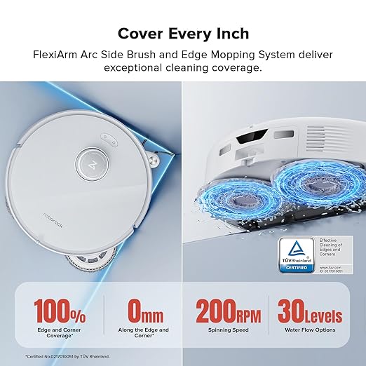 roborock Qrevo Curv Robot Vacuum and Mop, 18,500Pa Suction, Zero-Tangling, AdaptiLift Chassis, FlexiArm Technology, Hot Water Mop Washing & Dock Self Cleaning, Al Obstacle Recognition