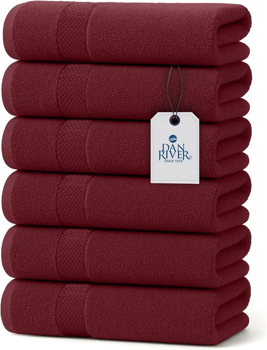 DAN RIVER 6-Pack Premium Hand Towels (16x28 Inches) - 100% Cotton, Ultra Soft, Lightweight, Highly Absorbent Towels for Bathroom, Spa, Gym, Salon, Hotel, and Travel - 550 GSM – Pomegranate