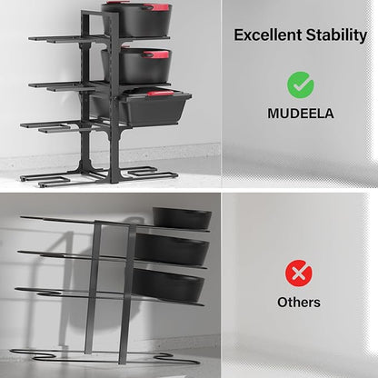 MUDEELA Pots and Pans Organizer under Cabinet, 21" Height Heavy Duty Adjustable Pot Pan Organizers inside Cabinet, 8-Tier Kitchen Cabinet Organizers and Storage for Big Stockpots, Heavy Cookware