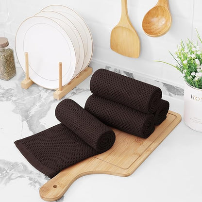 Kitinjoy 100% Cotton Waffle Weave Kitchen Towels, 6-Pack Super Soft and Absorbent Dish Towels for Drying Dishes, Kitchen Hand Towels, 13 in x 28 in, Dark Brown