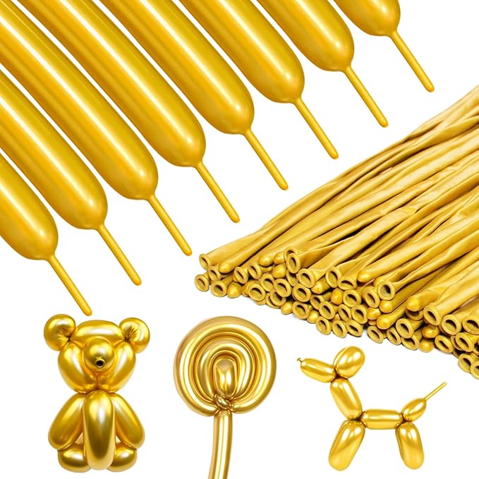 Metallic Gold Long Balloons Premium 260 Twisting Animals Magic Balloons for Birthday Kids Wedding Party Supply 100pcs
