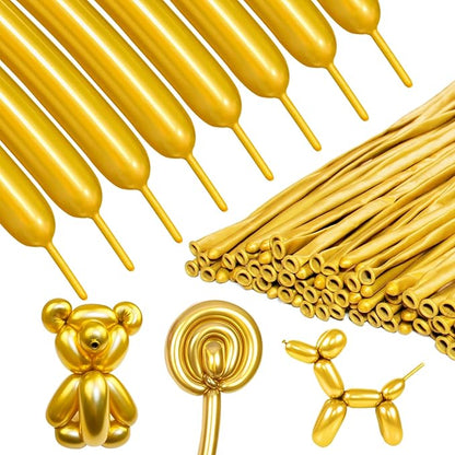 Metallic Gold Long Balloons Premium 260 Twisting Animals Magic Balloons for Birthday Kids Wedding Party Supply 100pcs