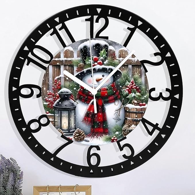 Wall Clock 10 Inch Silent Non-Ticking Modern Clocks Battery Operated - Analog Small Classic for Office, Home, Living Room,Bathroom, Kitchen, Bedroom, School,Snowman Clock