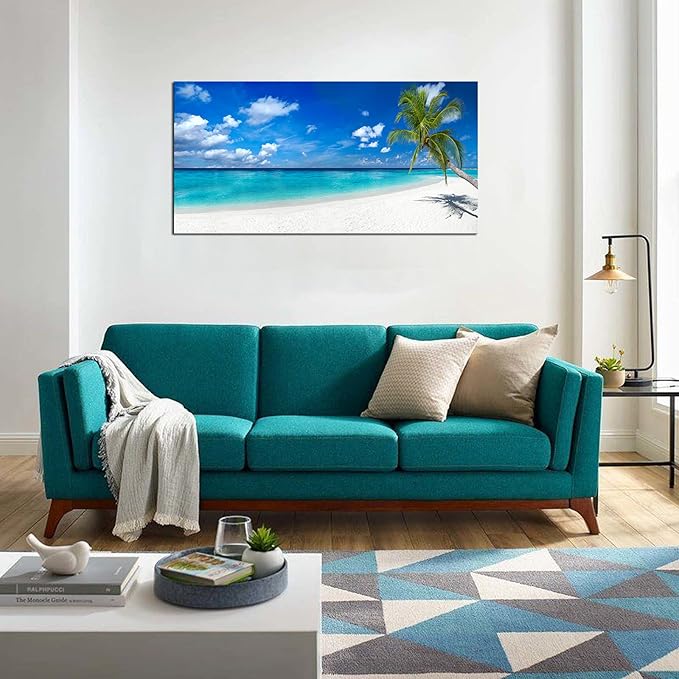 XXMWallArt FC2450 Seascape Wall Art Tropical Paradise Beach With White Sand and Coco Palms Canvas Wall Art Summer Beach Nature Pictures for Living Room Bedroom Home and Office Wall Decor