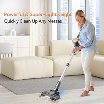 N8 Cordless Vacuum Cleaner,Lightweight Stick Vacuum with Powerful Suction,2200mAh Battery,40 Mins Runtime,Self-Standing,Rechargeable Vacuum Cleaners for Home Hardwood Floor Carpet Pet Hair (Peach)