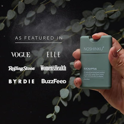 Noshinku Eucalyptus Pocket Hand Sanitizer Refill Kit: Refill Pouch + Sprayer Bundle | Organic Antibacterial Sanitizing Mist with Moisturizing Oils | FDA Registered | 70% Sugarcane Derived Alcohol