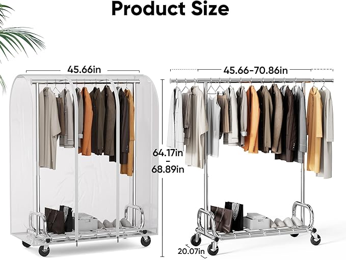 HOKEEPER Clothes Rack with Cover Clothing Racks for Hanging Clothes Heavy Duty Garment Rack, Adjustable Coat Rack with Lockable Wheels, Portable Closet for Bedroom, Living Room Laundry, Balcony