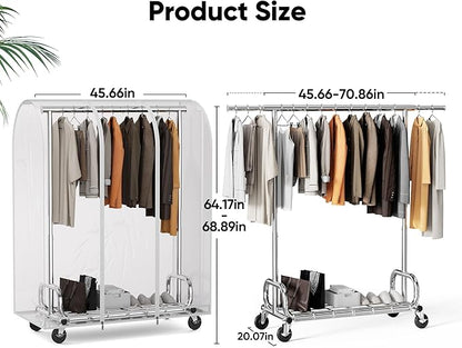 HOKEEPER Clothes Rack with Cover Clothing Racks for Hanging Clothes Heavy Duty Garment Rack, Adjustable Coat Rack with Lockable Wheels, Portable Closet for Bedroom, Living Room Laundry, Balcony