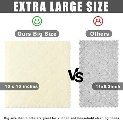 Homaxy 12 Pack Kitchen Dish Cloths (10 x 10 Inches, Cream Yellow), Super Soft and Absorbent Coral Velvet Dish Towels, Nonstick Oil Fast Drying Microfiber Cleaning Cloth, No Lint Household Dishcloths
