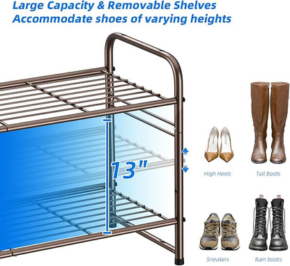 SUFAUY 3 Tier Shoe Rack, Closet Metal Shoe Rack Organizer Heavy Duty, Stackable, Bronze
