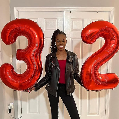 40" Red Number 0 Balloon for Girls, Large Self Inflating Helium Foil Number Balloons Set 0-9 for Women Men Boys Birthday Anniversary Wedding New Year Baby Shower Christmas Party Decorations Supplies